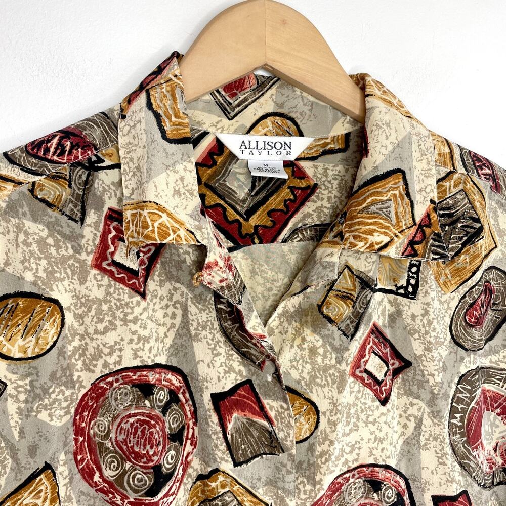 VIntage 90s Silk Shirt Sz Medium‎ Abstract Maximalist Avant Garde Funky Eclectic - Picture 4 of 7